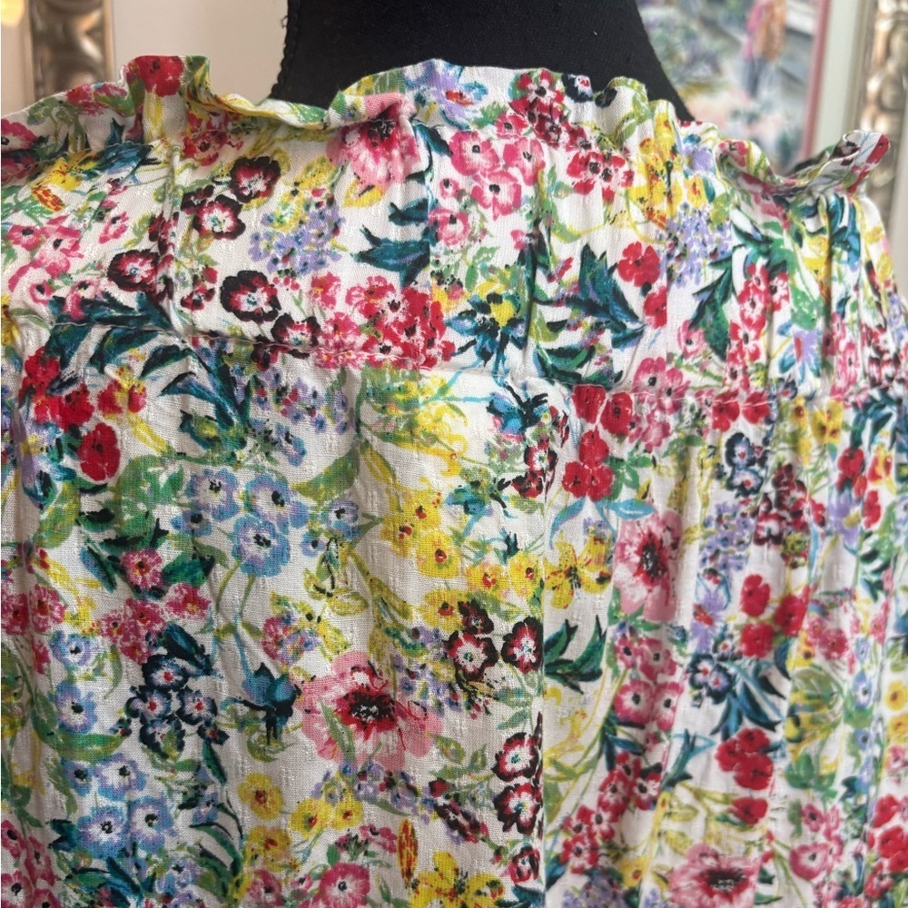 H&M MULTICOLOR FLORAL OFF THE SHOULDER CASUAL RELAXED STYLE TUNIC BLOUSE SIZE 14 - Picture 9 of 13